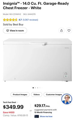 Insignia 14 cu ft deep freezer with Geek Squad protection until Oct2029