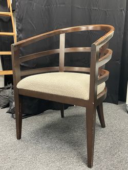 Vintage Modern Dark Barrel Chair with Cream Upholstered Seat
