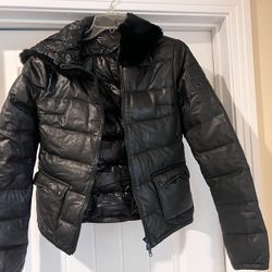 Black Leather/Silk D&J Jacket, Size Small
