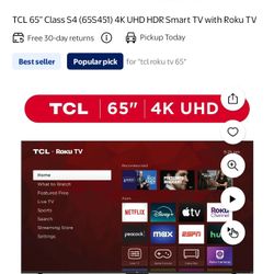 65" TCL Flat Screen TV 