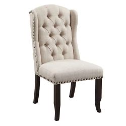 Elegant Dining Chair $150 each  Beige Linen Chair - Black Distressed Wooden Legs 