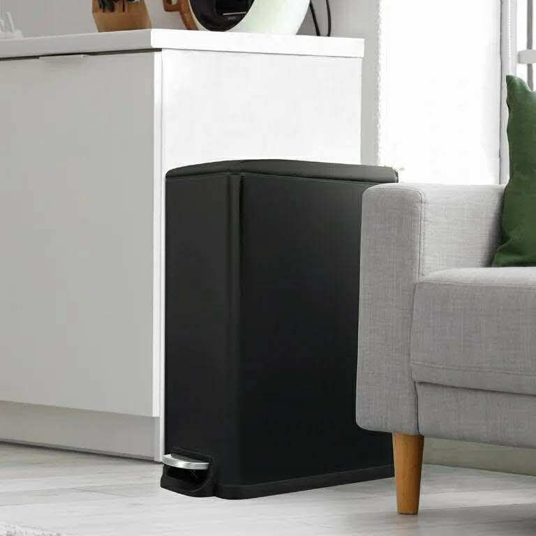 13.2 Gallon Slim Trash Can, Stainless Steel Kitchen Step Garbage Can, Black