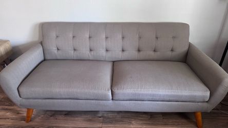 Mid-Century Modern Gray Tufted Sofa and loveseat