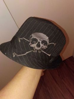 Black Pinstripe Bucket Hat Skull and Crossbones