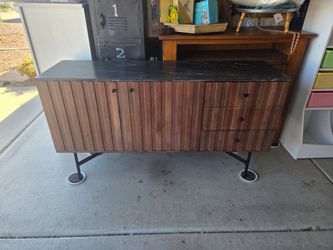 Mid-Century Modern Style Wood Sideboard with Stone Top