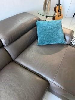 Italian Leather Sectional – Addison House   Modern Italian leather sectional in Elephant Grey with right-facing chaise. Features sliding seats, adjust