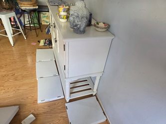 White Painted Wood Cabinet with Slatted Shelf