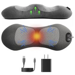 New Triple Fusion Back Massager with Stretching, Vibration and Heat, 3-in-1 Electric Lumbar Pillow