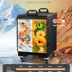 Catering Food Warmer, 82Qt Front Loading Hot Box for Catering, LLDPE Insulated Food Pan Carrier for 5 Full-Size Pan, w/Wheels, Stackable, Handles, Hot