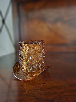 Vintage Amber Daisy and Button Glass Top Hat
