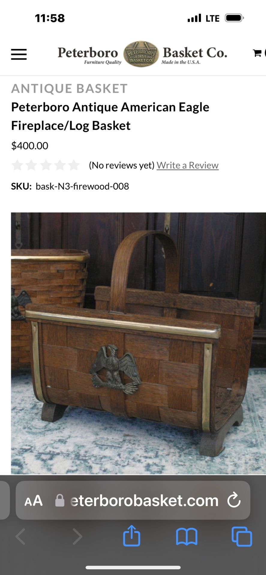 Antique Log/fire Place Basket