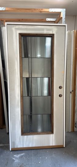 ⁠Pre-Hung Exterior Front Door Unit - Modern Geometric Decorative Glass⁠