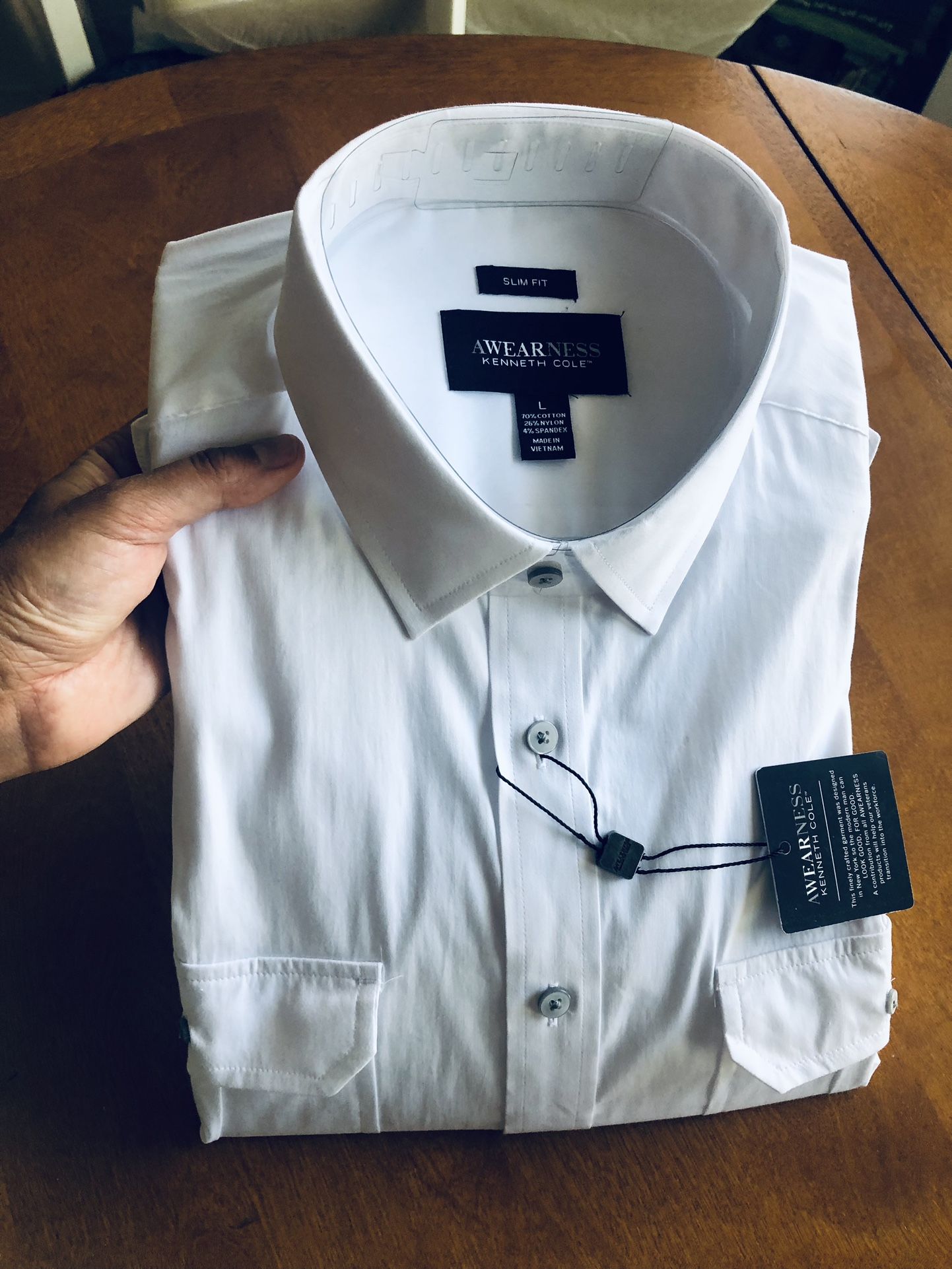 Awearness Shirt Long sleeve slim size L white man new