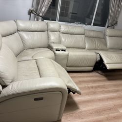For Sale: Large Beige Leather Electric Sectional – Modern Comfort!