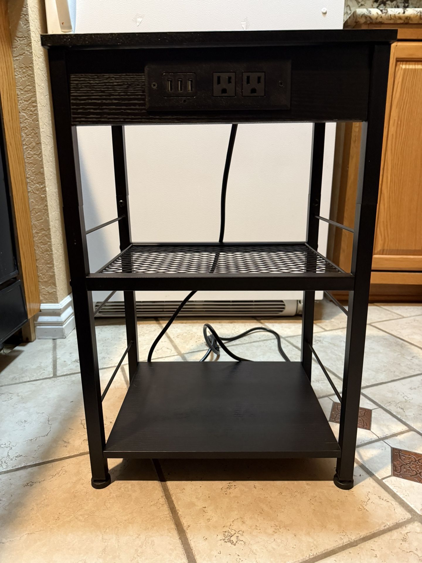 Nightstand with Charging Station End Table with USB Ports and Power Outlets Side Tables Bedroom with Storage Shelves Industrial End Table 3 Tier USB