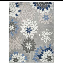 8/10 Outdoor I Door Flora Blue Gray Rug 