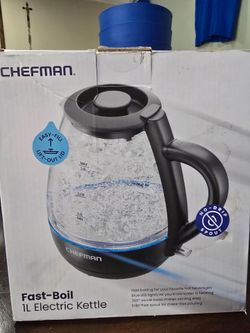 Chefman Hervidor de Vidrio Eléctrico de 1 Litro con Indicador LED, Apagado Automático - Negro, Nuevo