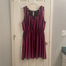 Black And Purple Stripe Keyhole Dress