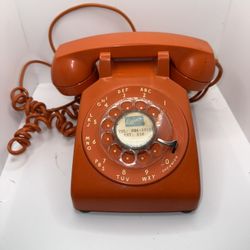 Rare vintage ITT orange rotary dial desk telephone