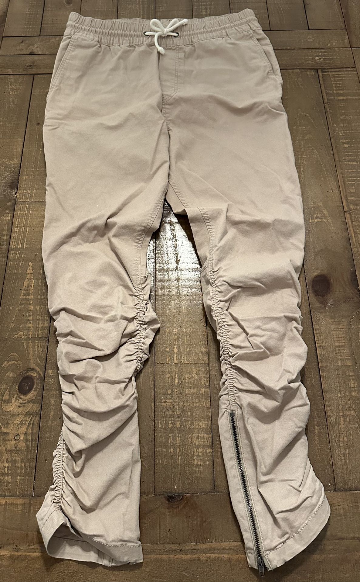 H&M Divided Men's 32 Khakis Jogger Pants Ankle Zip Ruched Drawstring Pockets