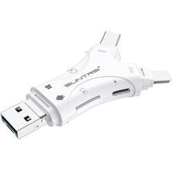 SUNTRSI 4 in 1 SD Card Reader for Phone/Pad/Android, Micro SD Card Reader Adapter, Portable Memory Card Reader for SD and Micro SD Cards