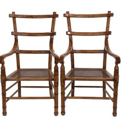 2 Ladder Back British Colonial Cane Seat Chairs