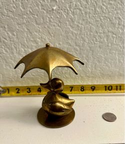 Vintage Solid Brass Duck with Umbrella Figurine