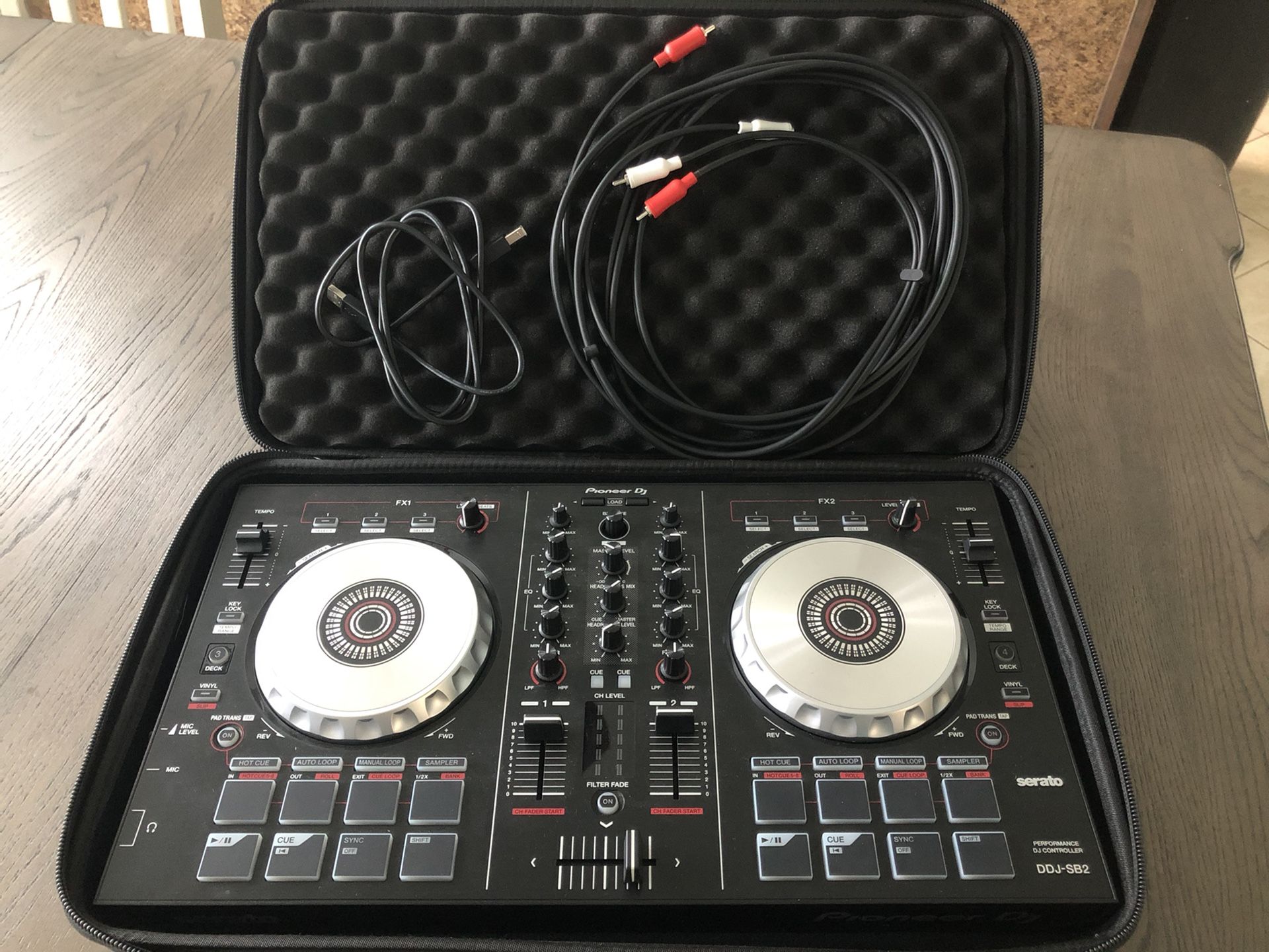 Pioneer DJ mixer with case and cables