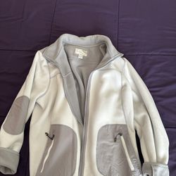 White/gray Fleece Zip Cuff Sleeve Jacket