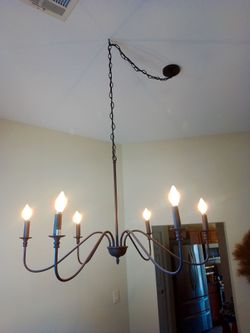 Swagged Black Wrought Iron Chandelier