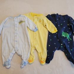3 Carter's Footed Baby Onesies 3m