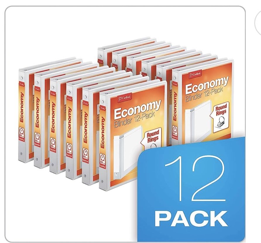 Cardinal Economy 3Ring Binders, 1", Round Rings, Holds 225 Sheets