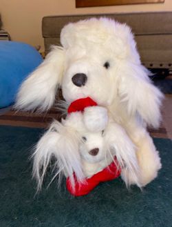 Vintage 1988 Mama/Papa and Detachable Baby Christmas Dogs Plush 