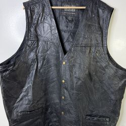 Genuine Leather Biker Vest 5XL Black Snap Motorcycle Big Tall