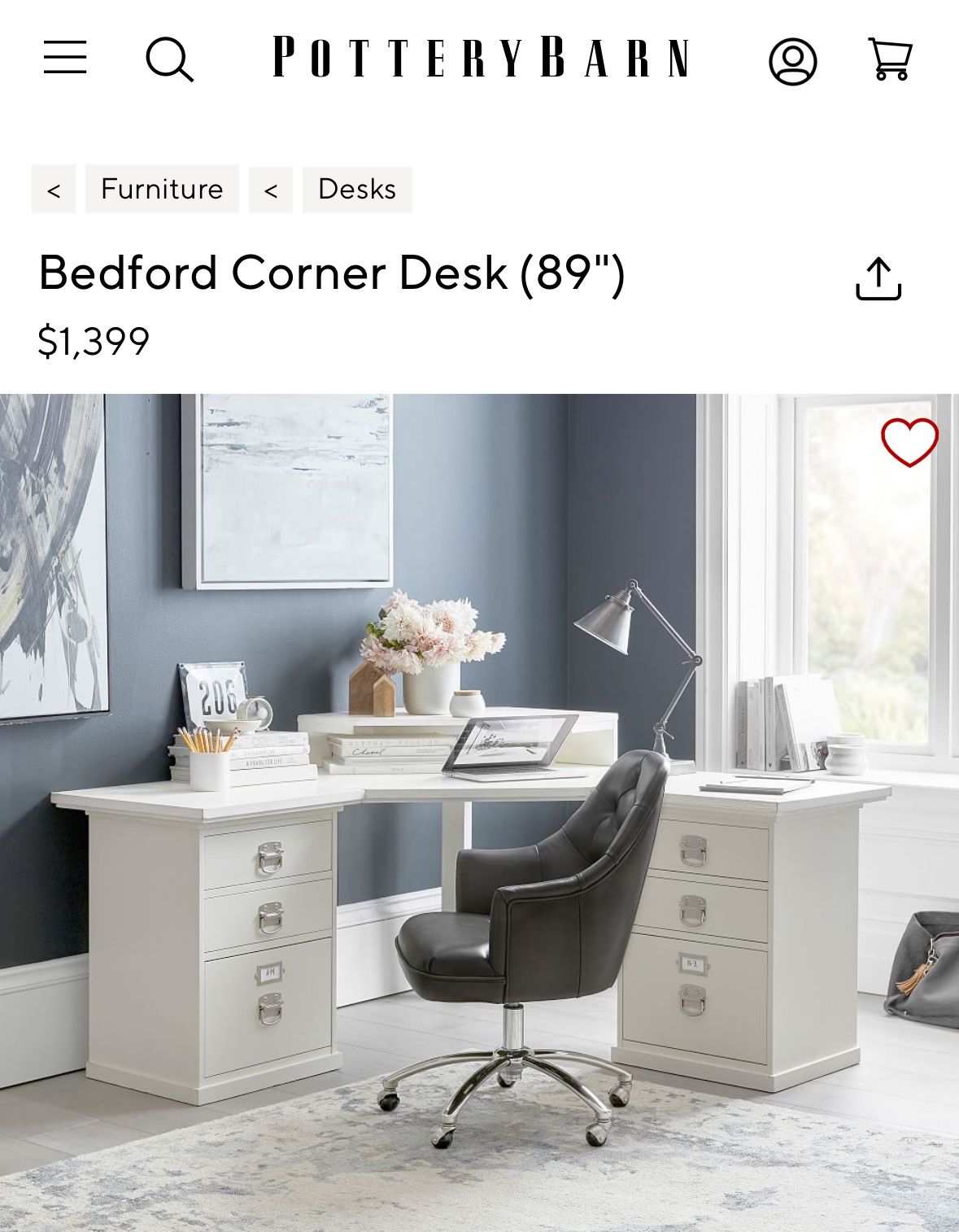 Pottery barn Bedford Corner Desk (89")