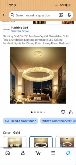 Flashing God 24" Modern Crystal Ring Chandelier Gold