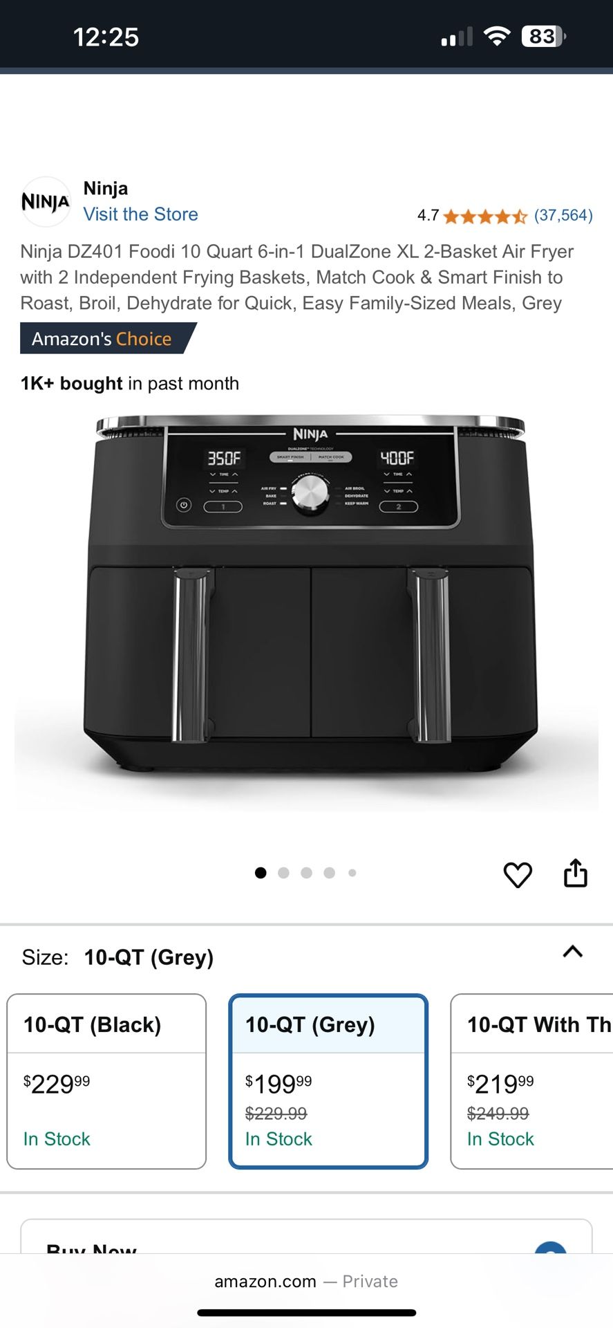 Ninja DZ401 Foodi 10 Quart 6-in-1 DualZone XL 2-Basket Air Fryer