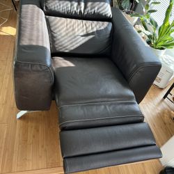 Italian Brown Wide Leather Reclining Sofa Chair