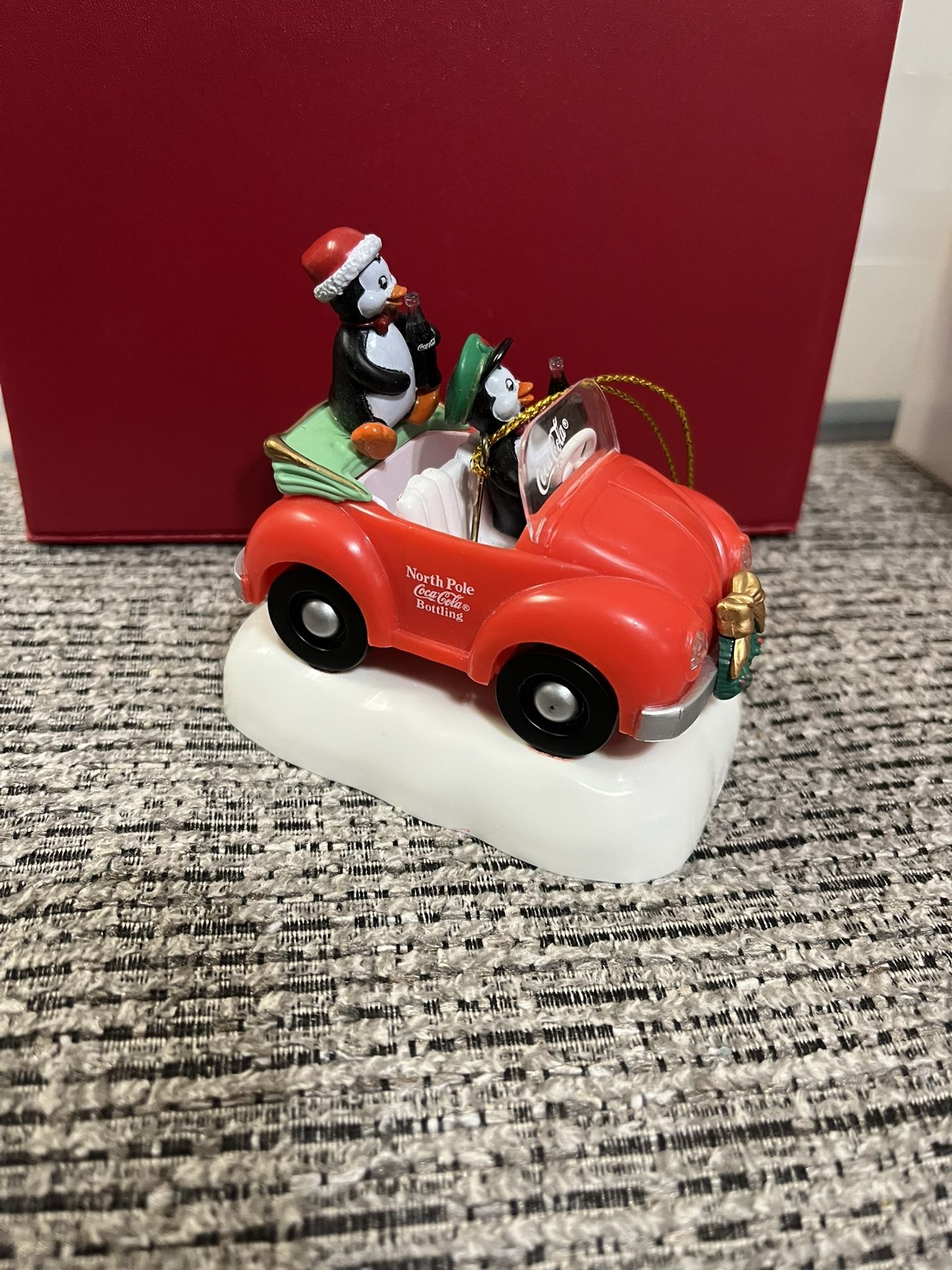 Coca Cola Bear Christmas Penguins Musical Ornament 1990s North Pole Bottling -needs battery