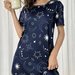 Casual Short Sleeve Neck Loose Sleep Wear