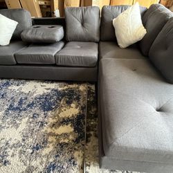Clearance Sale ⭐️ Last In Stock ⭐️ New Beautiful Modern L-Shape Charcoal Gray Sectional Sofa With Cup Holders⭐️ Finance With $0 Down ⭐️ 