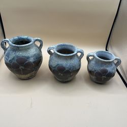 Three Vintage Ceramic Vases With Handles