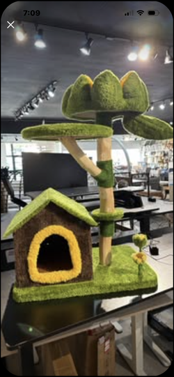 Whimsical Forest Cat Tree w/ Cozy Cat House & Scratching Posts – 37” Tall