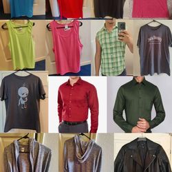 Men's Colorful Dress Plaid Robot Jack Daniels Shirts Tanktops Cardigans Faux Leather Jacket size Med