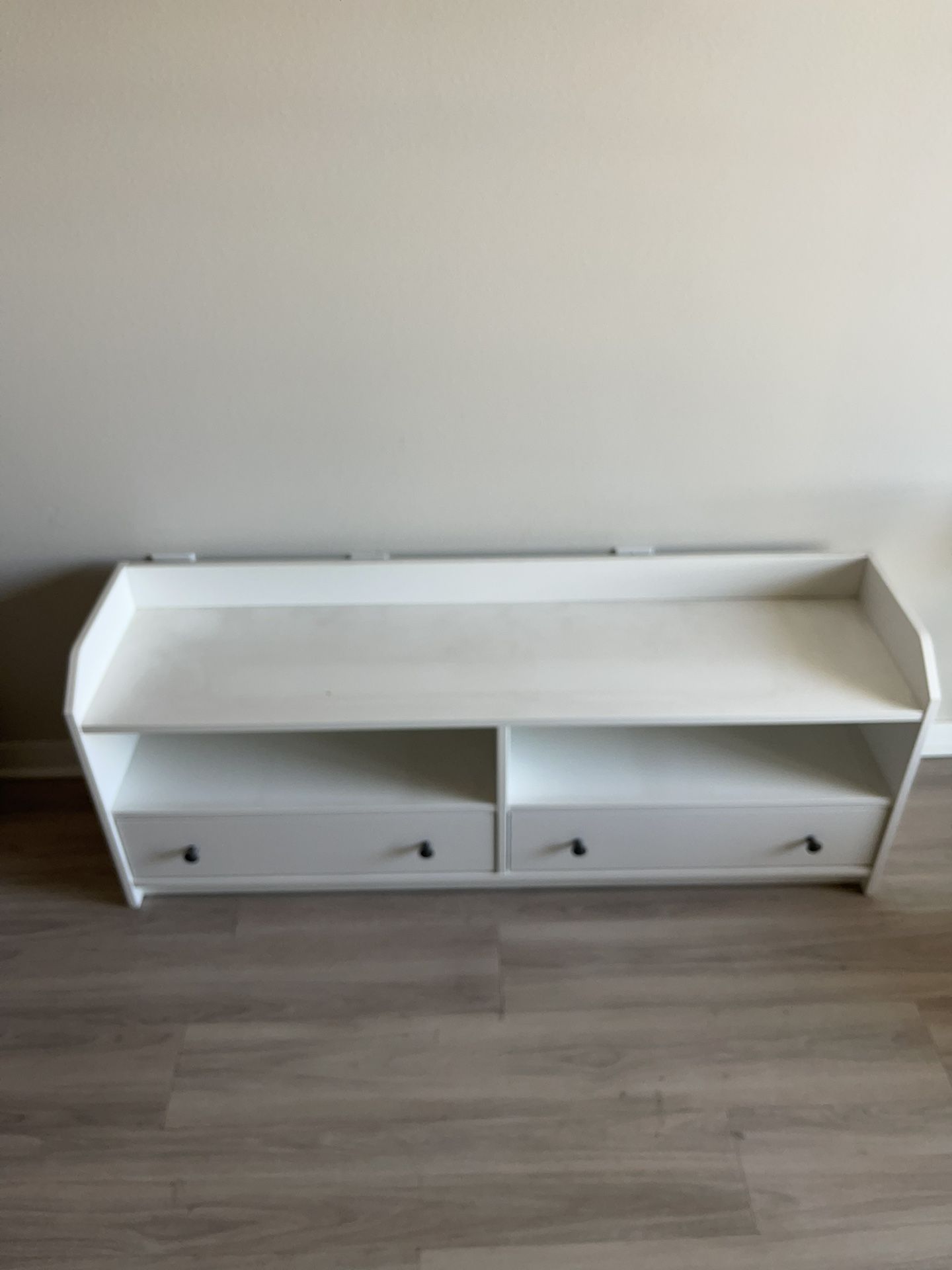 IKEA White Wooden TV Stand / Storage Bench with Drawers and Shelves