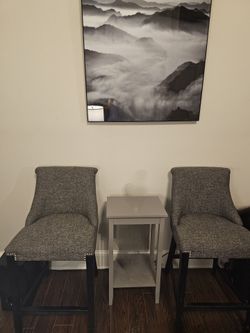 Modern Gray nail-head Accent Stool Set + Side Table