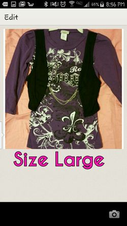 girl purple blouse with attached black Vest SIZE LARGE