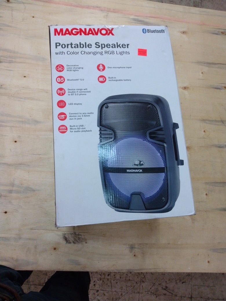 Open Box MAGNAVOX MHT898 PORTABLE SPEAKER SYSTEM MHT898 Portable Speaker System with RGB Color Changing Lights and Bluetooth Wireless Technology