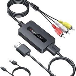 MaRCA to HDMI Cable Converter, CVBS Composite AV to HDMI Converter Full HD 720P/ 1080P Output Switch for DVD STB R-o-k-u with Female RCA Output