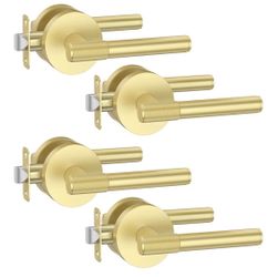 Asidrama 4 Pack Brushed Gold Dummy Door Handles, Non-Turning Decorative Door Lever with Door Knobs for Closet, French Double Doors, Pantry & Interior 